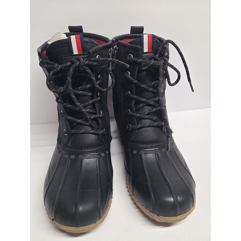 Tommy Hilfiger Black Quilted Lace-Up Faux Fur Lined Duck Boots Women